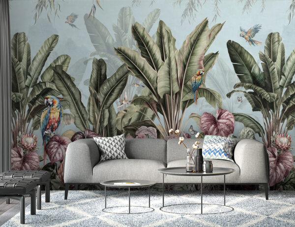 u96259pig1 600x462 - Papel pintado con plantas y pájaros tropicales - tegory