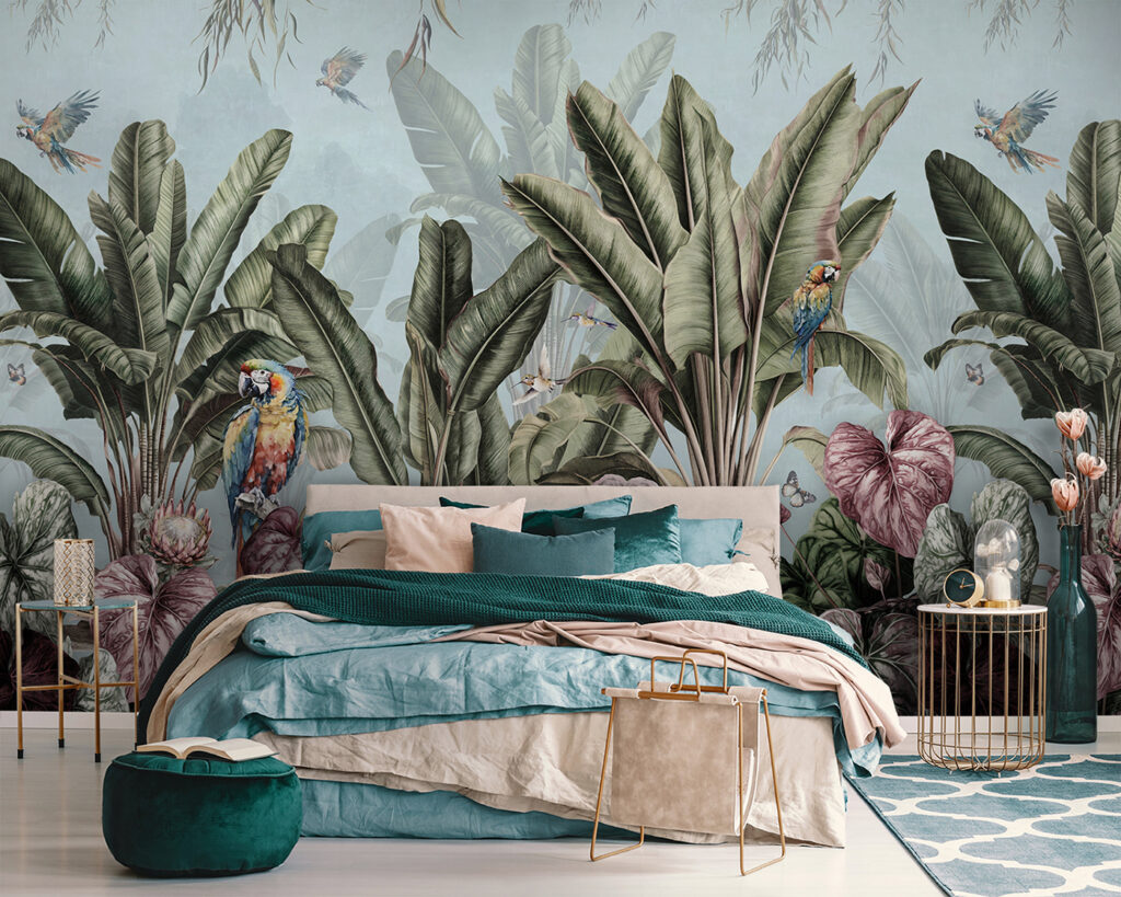 u96259pib111 1024x819 - Papel pintado con plantas y pájaros tropicales - tegory
