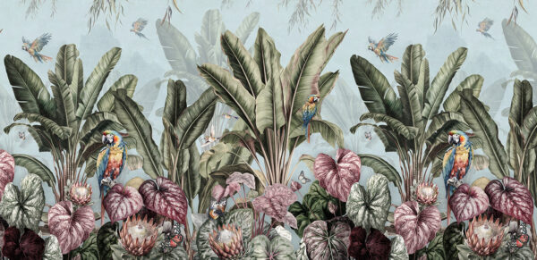 u96259p 600x291 - Papel pintado con plantas y pájaros tropicales - tegory
