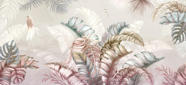 Tropical foliage with delicate birds