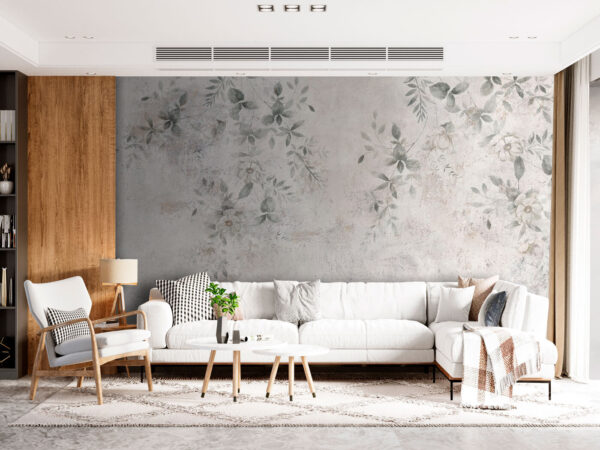 Pared blanca con hojas y flores Pared blanca con hojas y flores