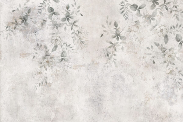 Pared blanca con hojas y flores Pared blanca con hojas y flores