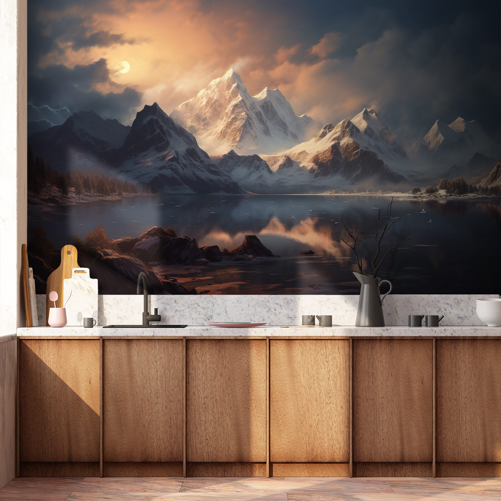 Mountain range with a body of water Mountain range with a body of water