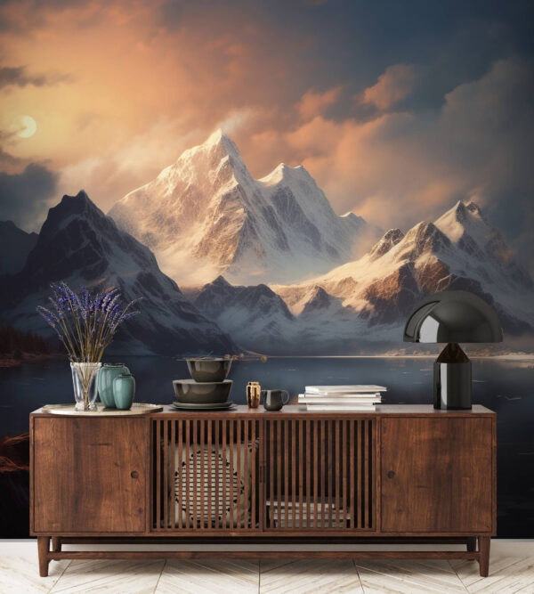 Mountain range with a body of water Mountain range with a body of water