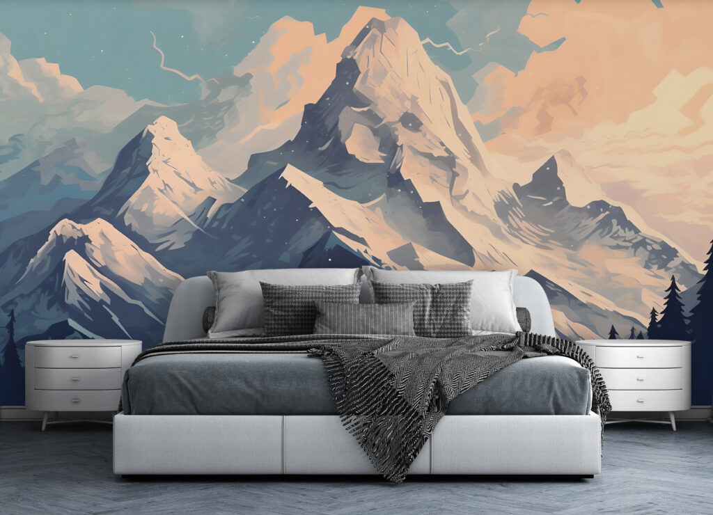 Mountain range with trees and clouds Mountain range with trees and clouds