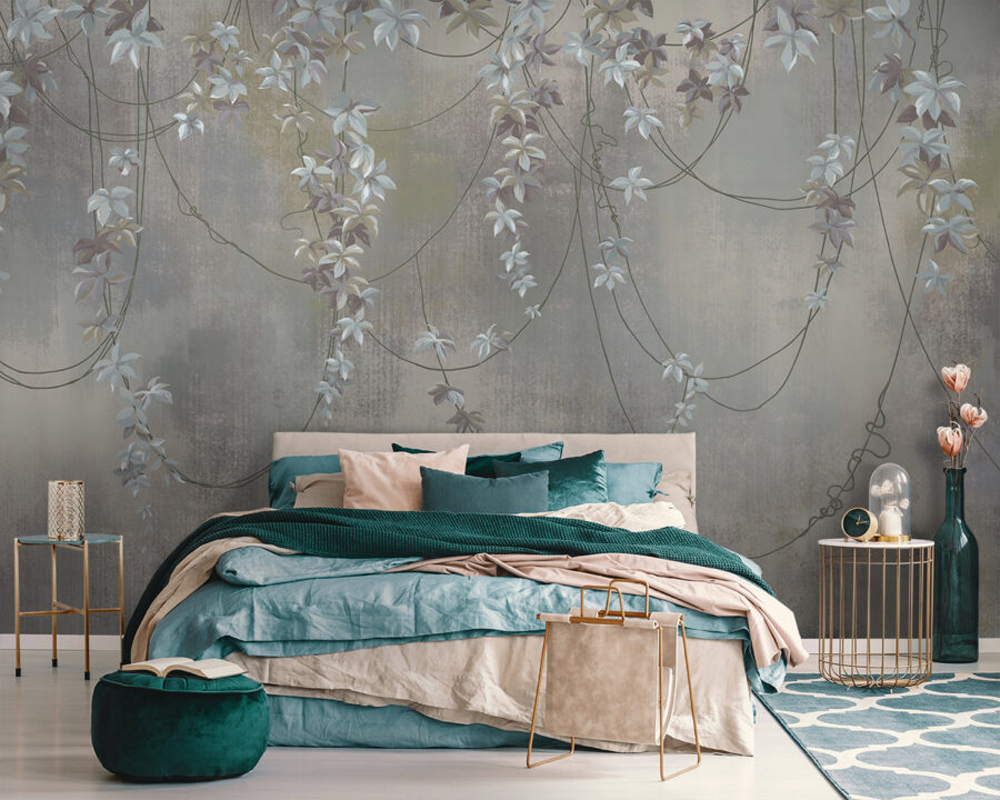 Papel pintado con flores blancas