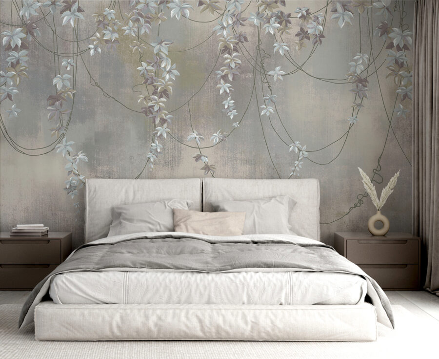 Papel pintado con flores blancas