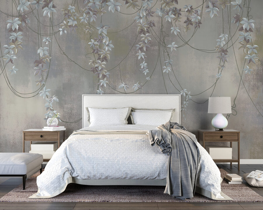 Papel pintado con flores blancas