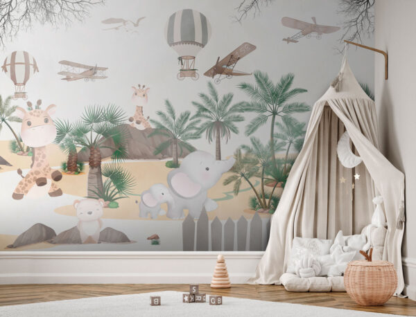 Mural de animales y aviones Mural de animales y aviones