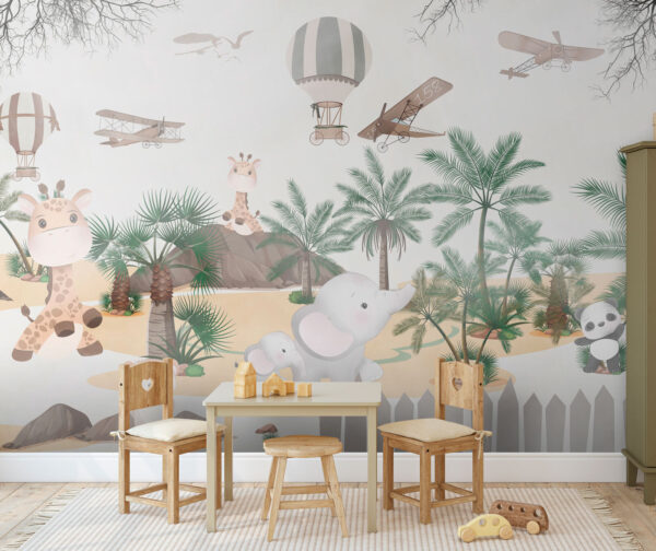 Mural de animales y aviones Mural de animales y aviones