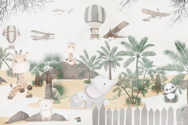 Mural de animales y aviones Mural de animales y aviones