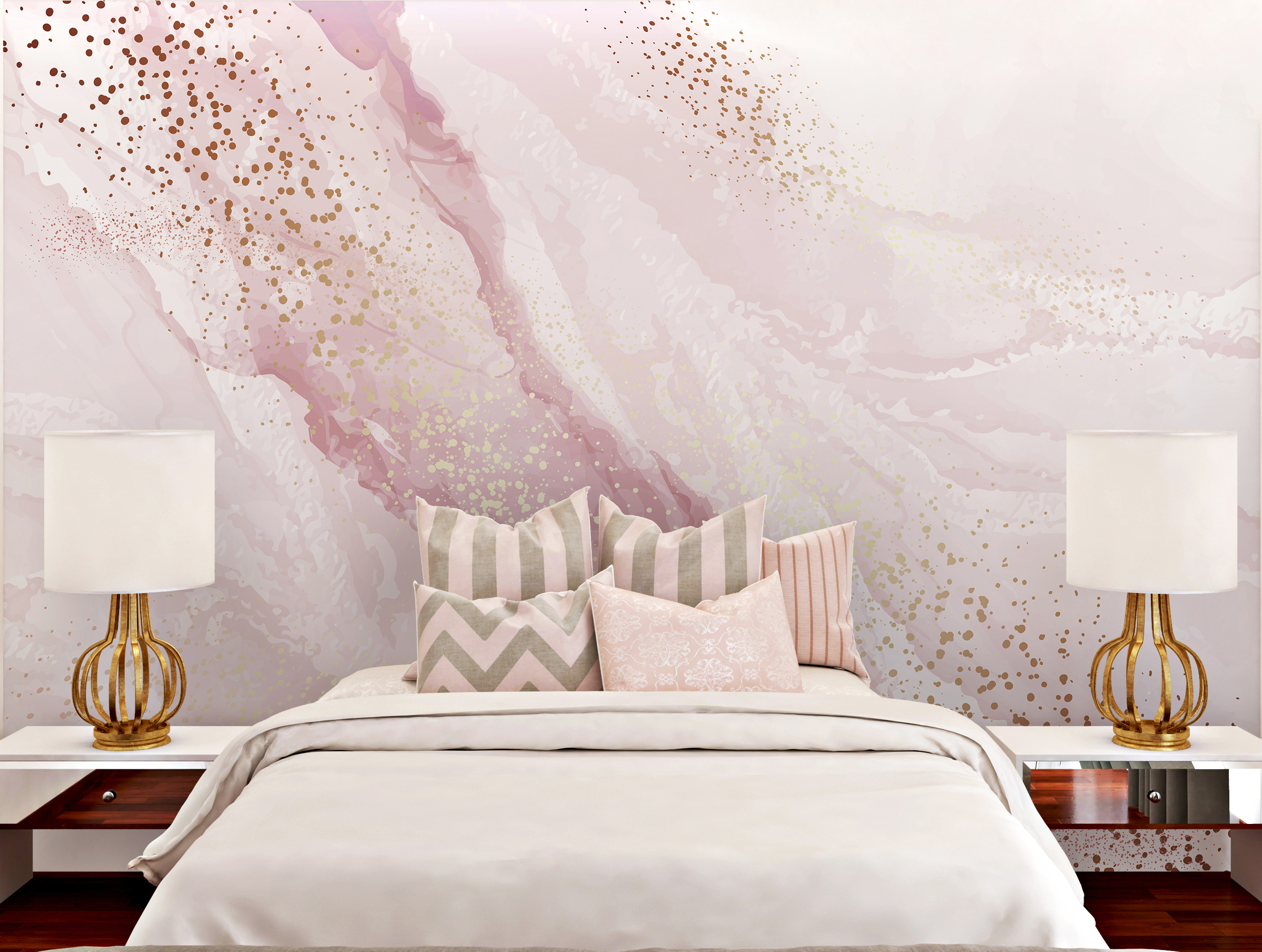 Shimmering blush mountain landscape art