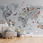 Fotomurales Mapa del mundo con animales