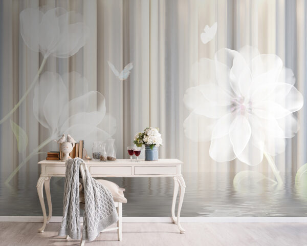 Flores blancas y mariposas en una habitación Flores blancas y mariposas en una habitación