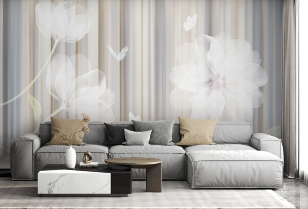 Flores blancas y mariposas en una habitación Flores blancas y mariposas en una habitación