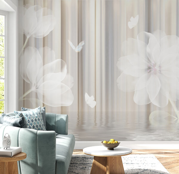 Flores blancas y mariposas en una habitación Flores blancas y mariposas en una habitación