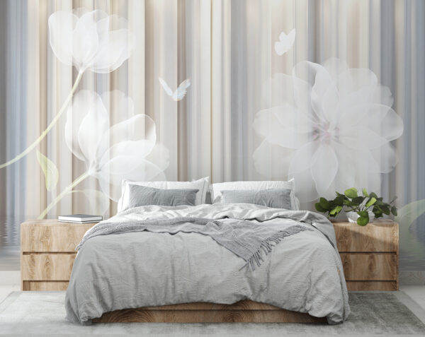 Flores blancas y mariposas en una habitación Flores blancas y mariposas en una habitación
