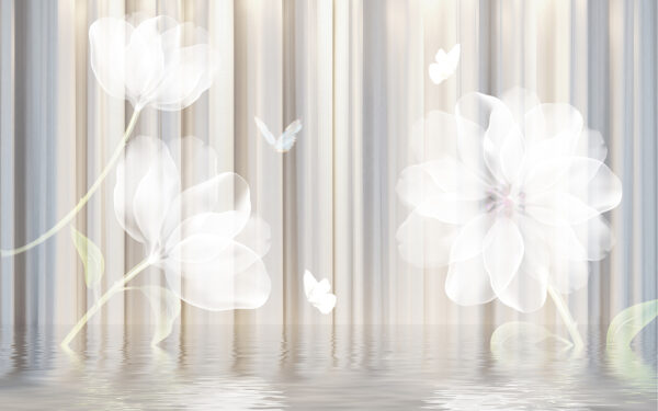 Flores blancas y mariposas en una habitación Flores blancas y mariposas en una habitación