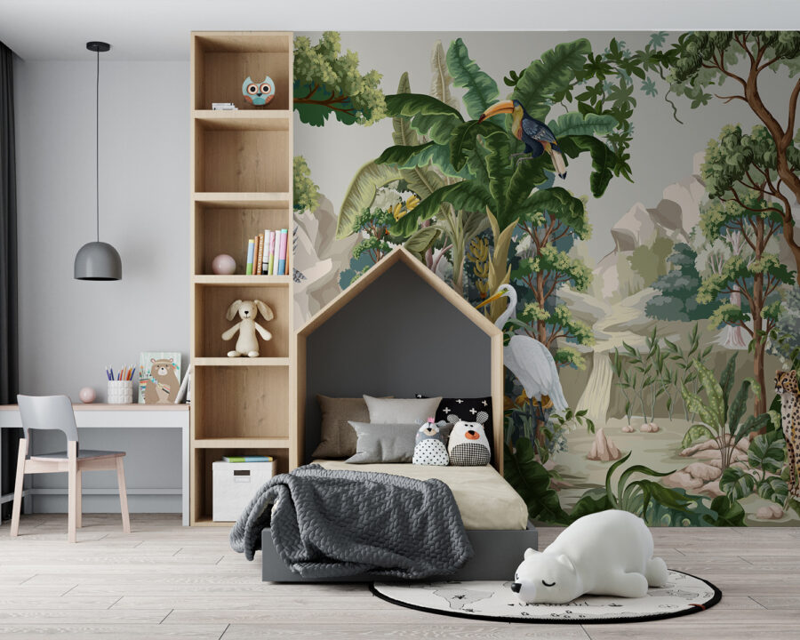 Papel pintado con una escena selvática Papel pintado con una escena selvática