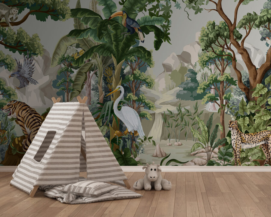 Papel pintado con una escena selvática Papel pintado con una escena selvática