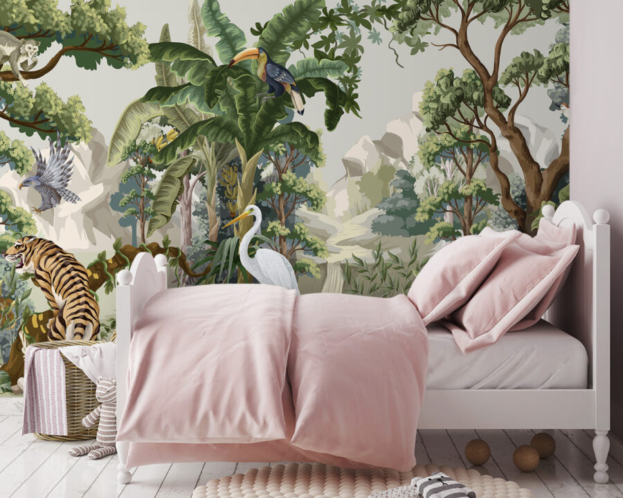 Papel pintado con una escena selvática Papel pintado con una escena selvática