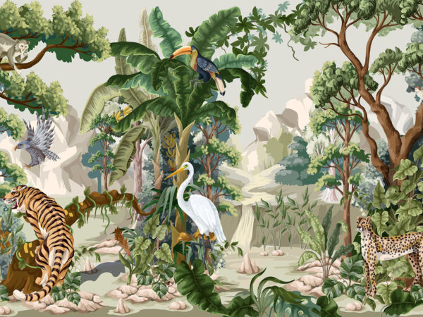 Papel pintado con una escena selvática Papel pintado con una escena selvática