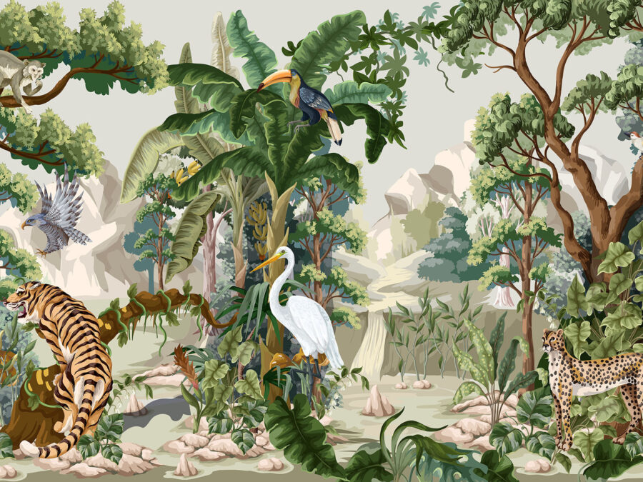 Papel pintado con una escena selvática Papel pintado con una escena selvática