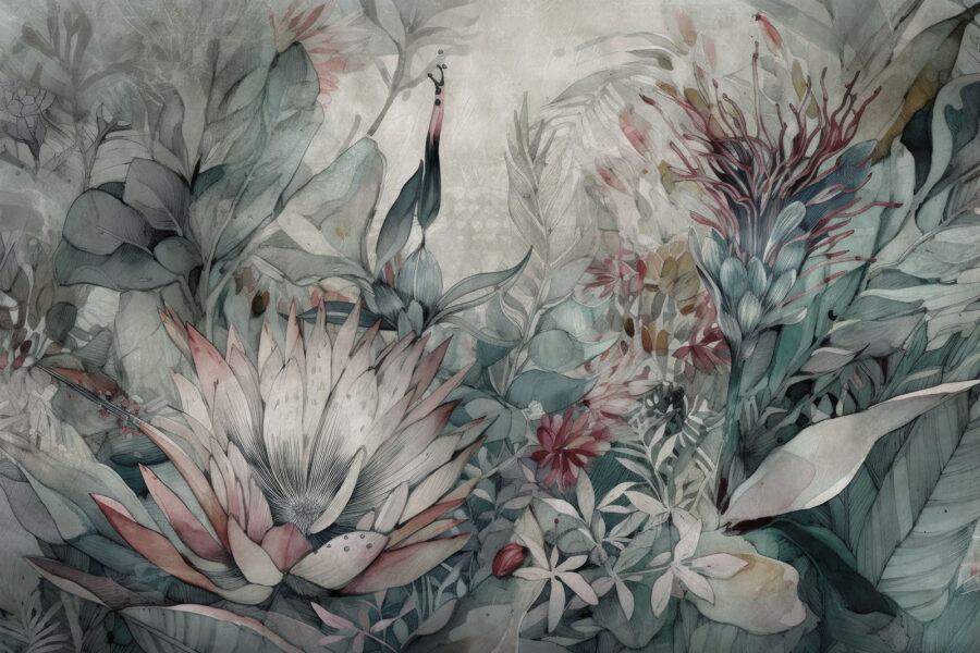 Pintura de flores y hojas