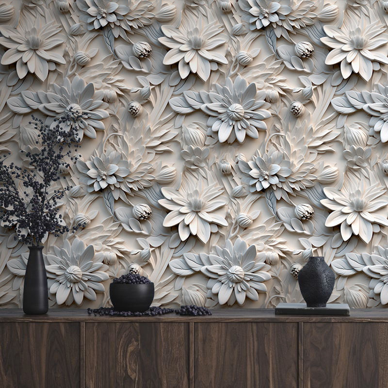 Estampado de flores blancas en una pared Estampado de flores blancas en una pared