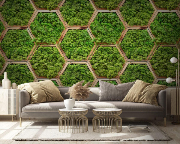 Muro de plantas en hexágonos Muro de plantas en hexágonos
