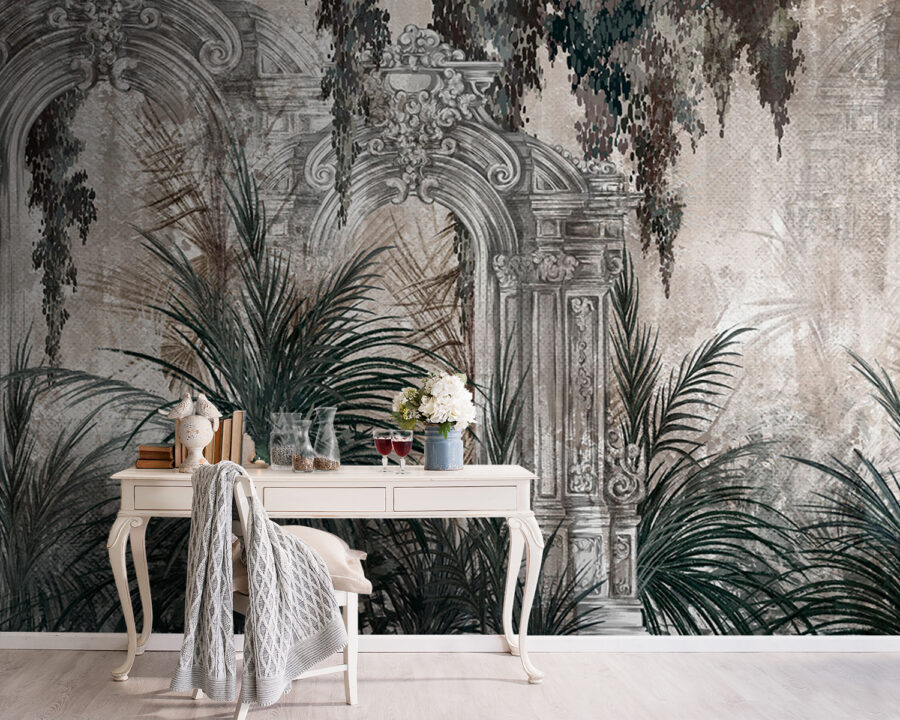 Fotomurales Pintura de un arco de piedra con plantas