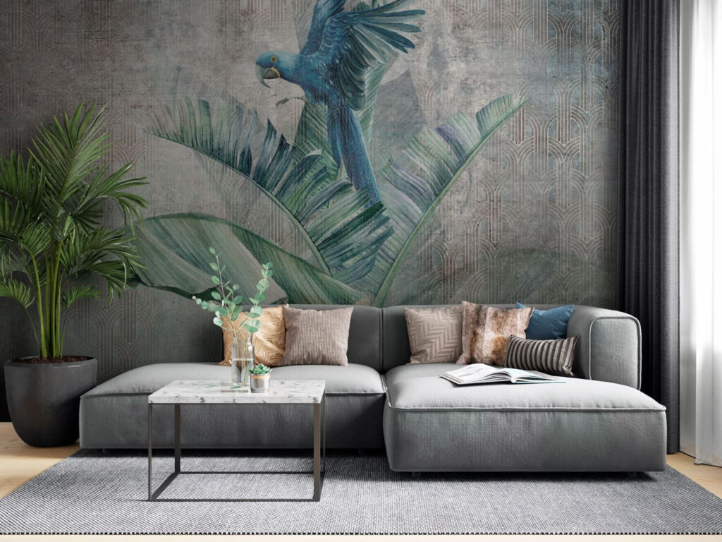 Blue parrot on a banana leaf Blue parrot on a banana leaf