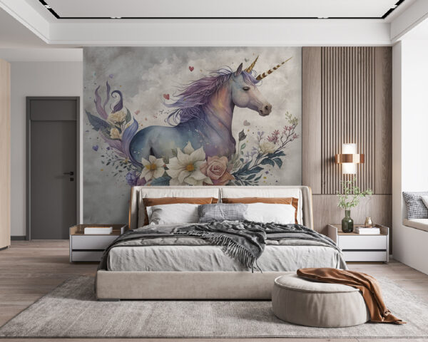 Un unicornio con flores y hojas Un unicornio con flores y hojas