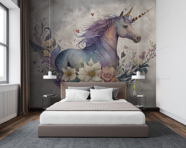 Un unicornio con flores y hojas Un unicornio con flores y hojas