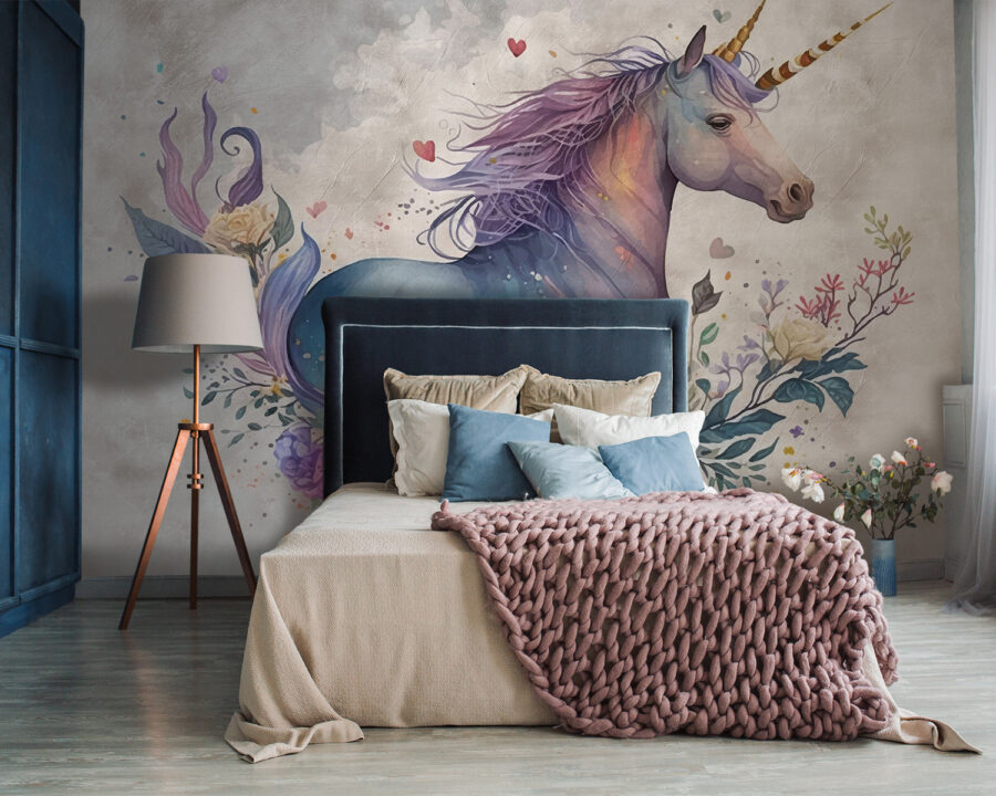 Un unicornio con flores y hojas