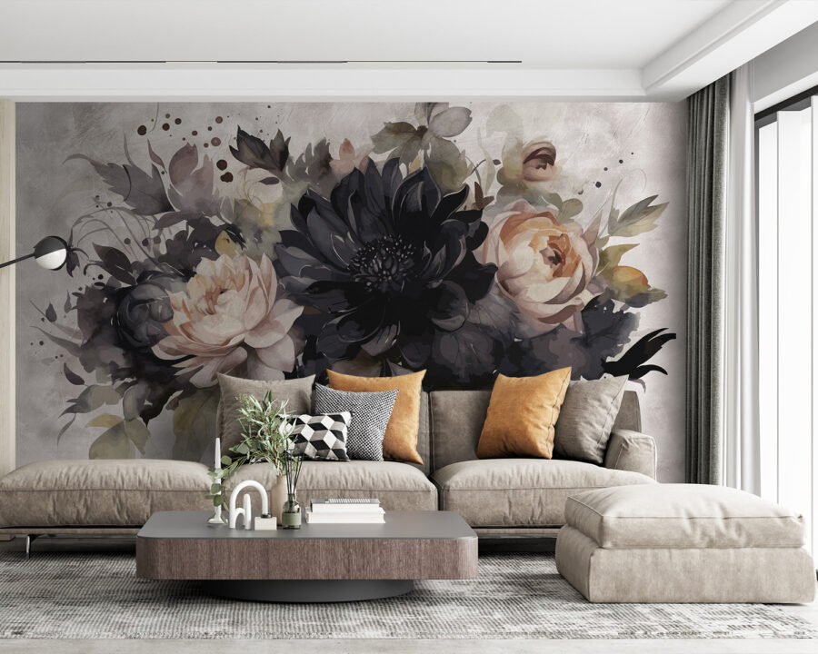 Pintura de flores y hojas