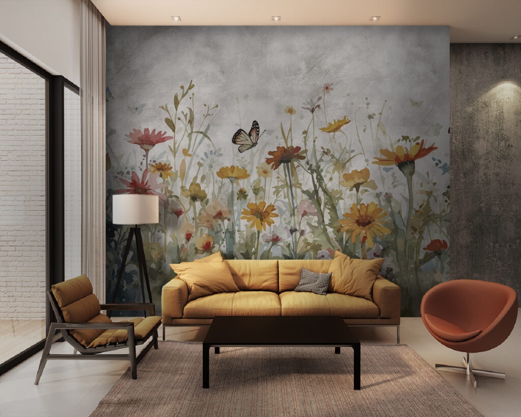 Butterfly flying over a flower field Butterfly flying over a flower field