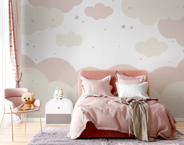 Nubes y estrellas rosas y blancas Nubes y estrellas rosas y blancas