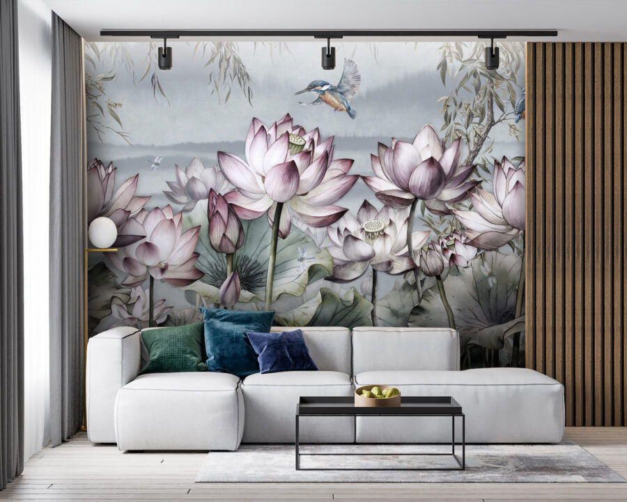 Pintura de flores y un pájaro