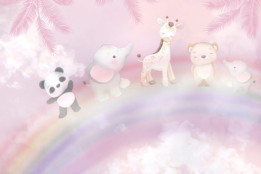Grupo de animales en un arco iris