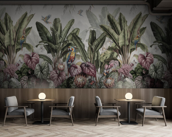 Papel pintado con plantas y pájaros tropicales Papel pintado con plantas y pájaros tropicales