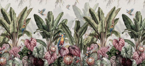 Papel pintado con plantas y pájaros tropicales Papel pintado con plantas y pájaros tropicales