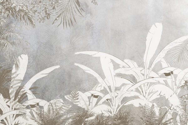 Papel pintado blanco y gris con plantas Papel pintado blanco y gris con plantas