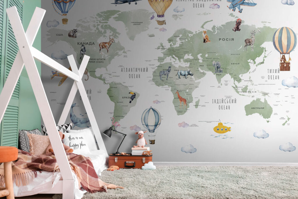 Map of the world with animals and words Map of the world with animals and words