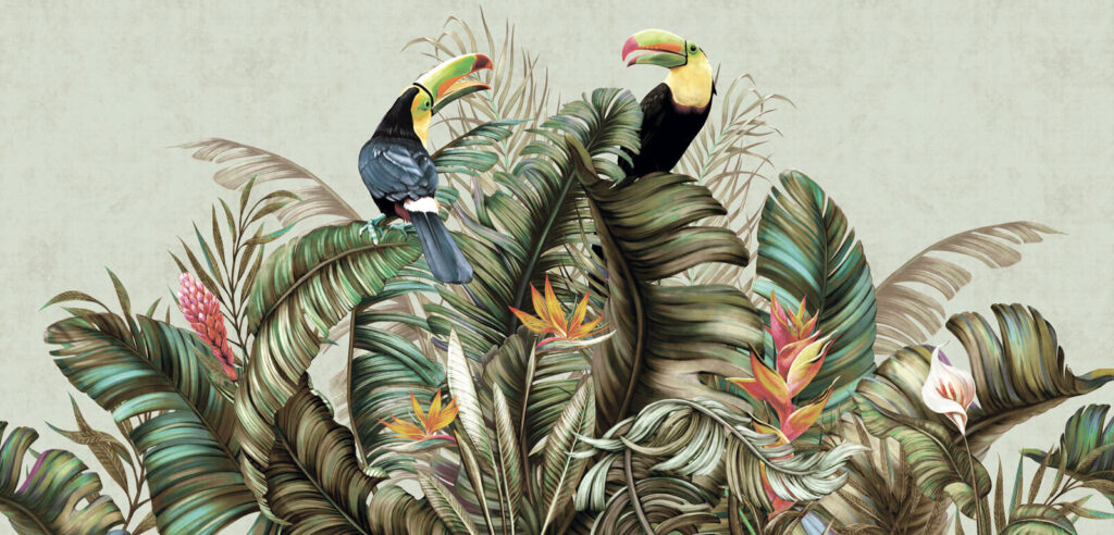 Grupo de pájaros sobre una planta Grupo de pájaros sobre una planta