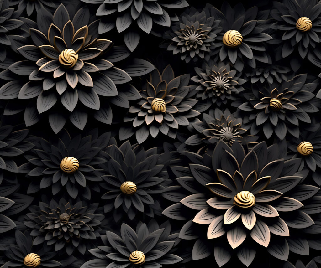 Elegantes flores monocromas con centros metálicos Elegantes flores monocromas con centros metálicos