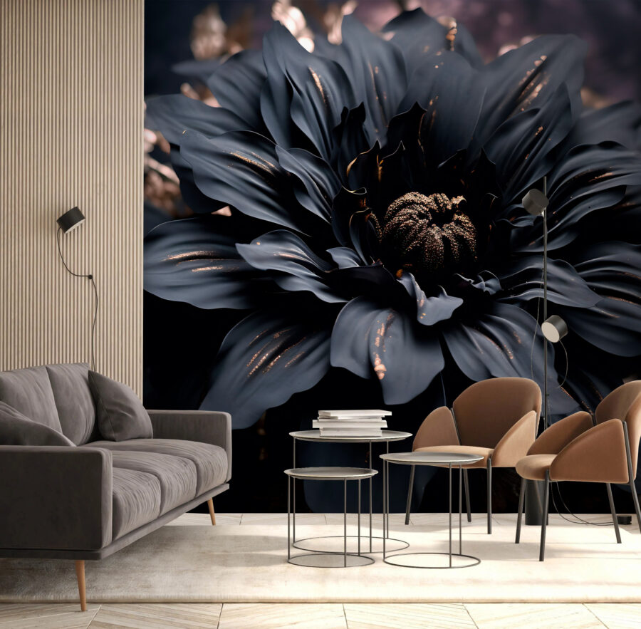 La elegante flor noir brilla en la oscuridad.