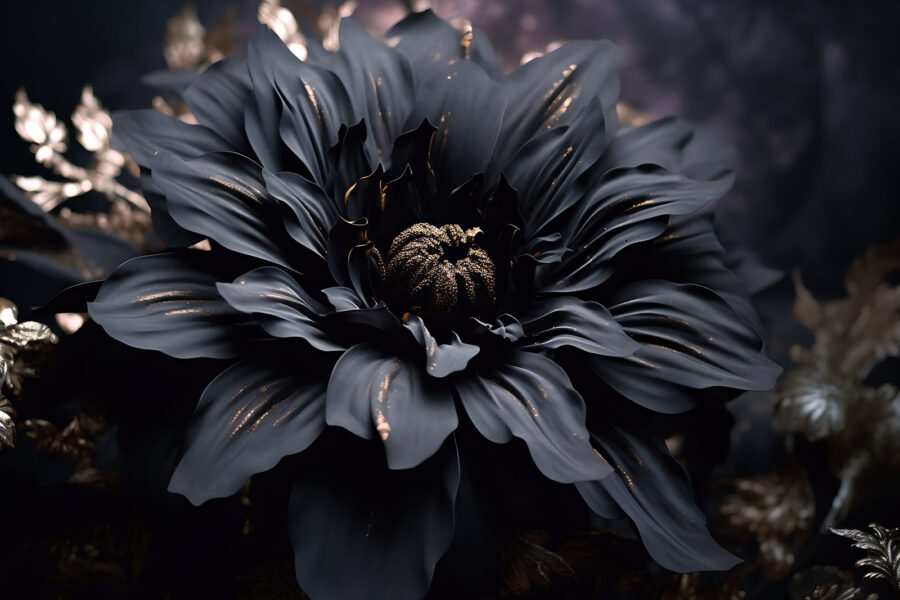 Flor negra con reflejos dorados