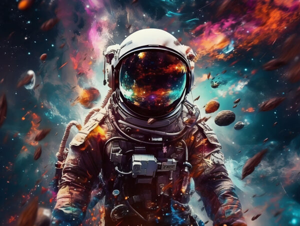 Un astronauta en el espacio con un gran casco Un astronauta en el espacio con un gran casco