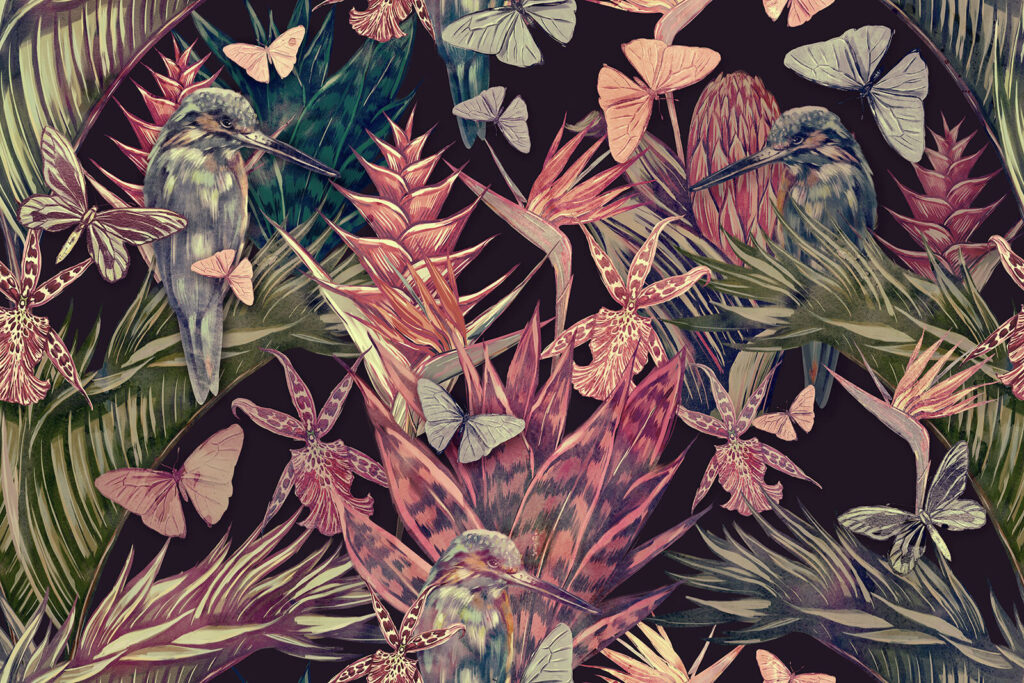 Patrón de plantas y aves tropicales Patrón de plantas y aves tropicales